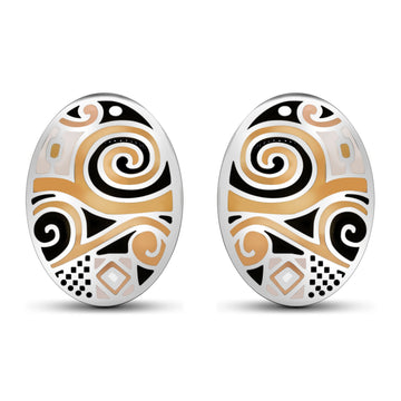 Solid Exquisite Ethnic Enamel Sterling Silver Stud Earrings
